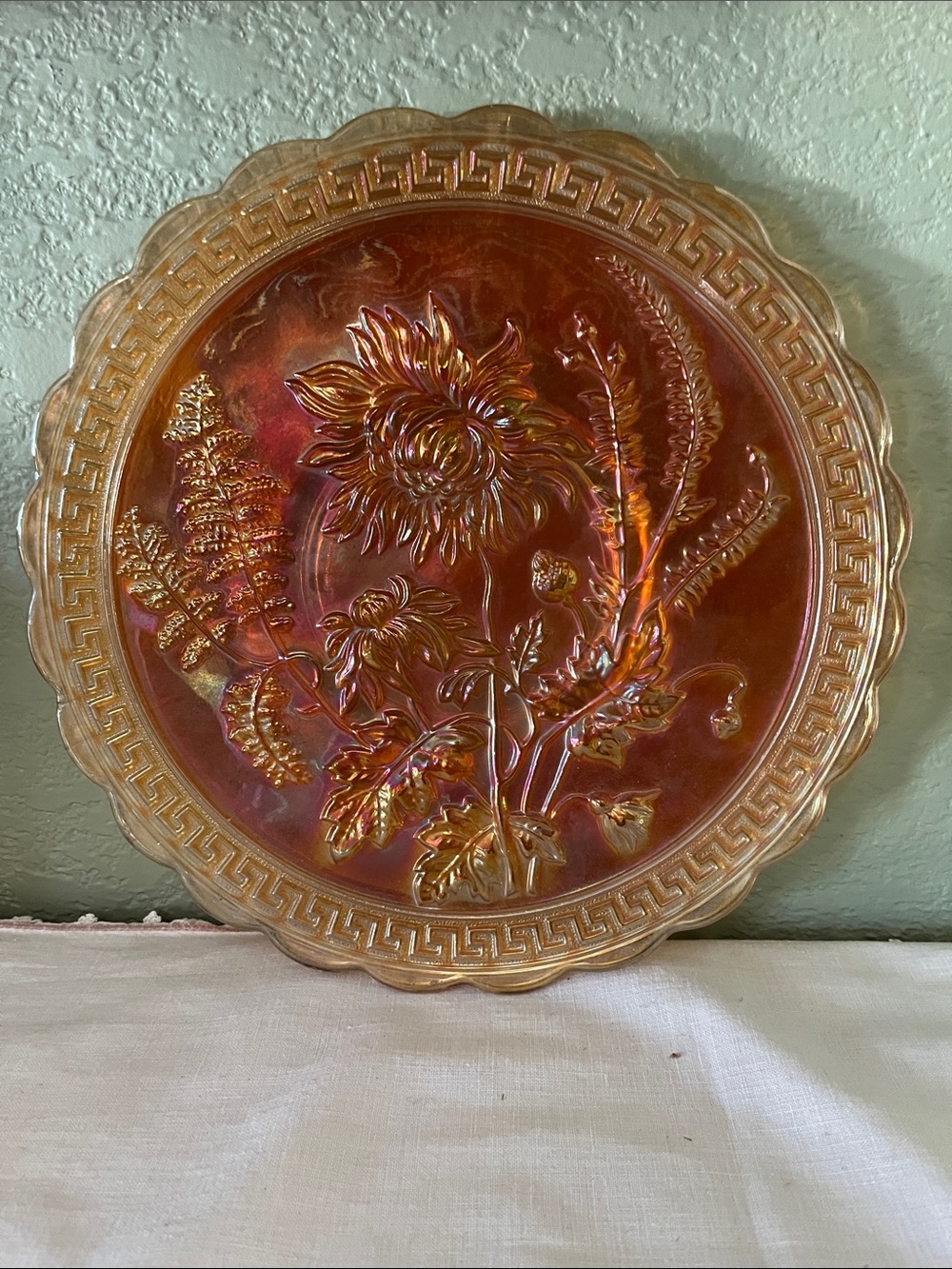 Imperial Glass Open Rose Carnival Glass Marigold Iridescent Greek Key Vintage